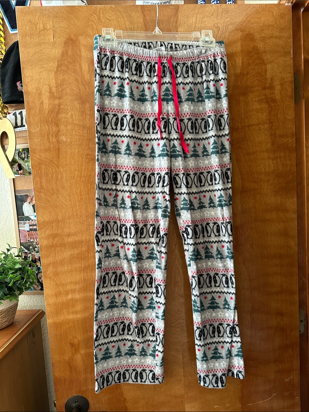 croft & barrow Gray Penguin & Tree Print Pajama Pants with Pink Drawstring